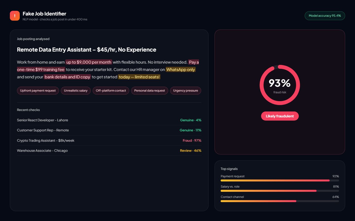 Fake Job Identifier (NLP) & Verdure Divination Ally (Vision AI) screen